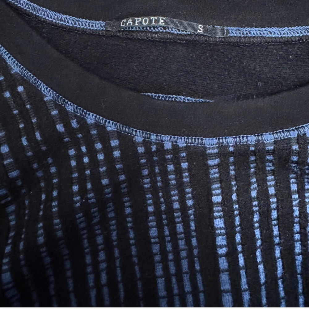 Capote Hi-Low Textured Sweater Black Blue Size Small Boho Oversized - Picture 4 of 7